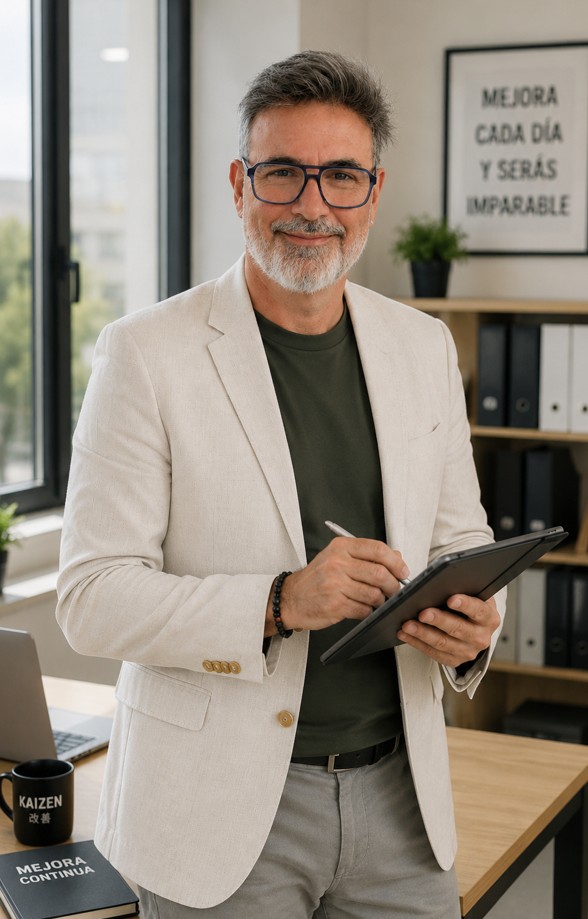 Consultor especializado en Kaizen y metodología 5S impartiendo formación en mejora continua para empresas.